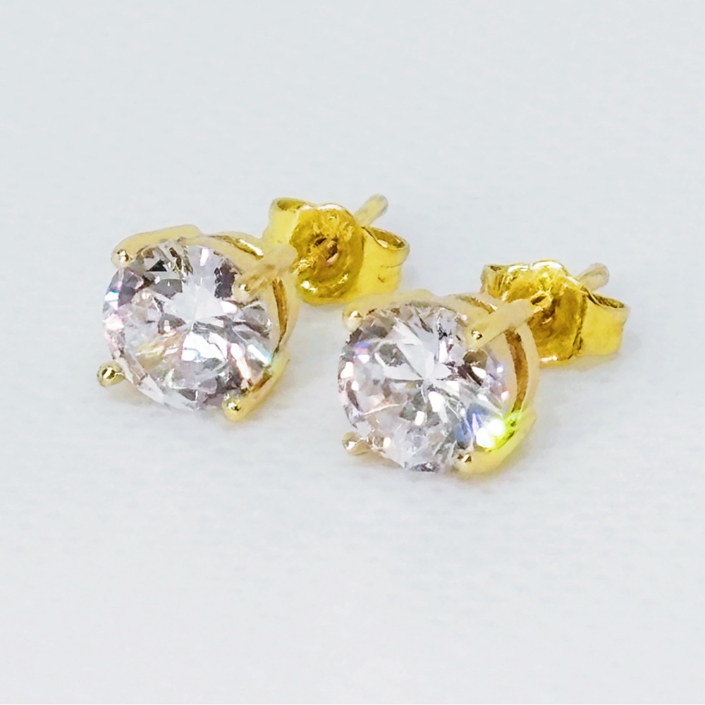 1.28ct Each Zircon Solitaire Stud Earrings in 18k Yellow Gold Plated Sterling